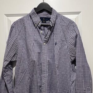 Polo by Ralph Lauren Men's Plaid Shirt in Purple and White